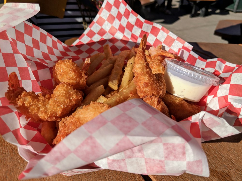 Stock photo of fried shrimp in a basket